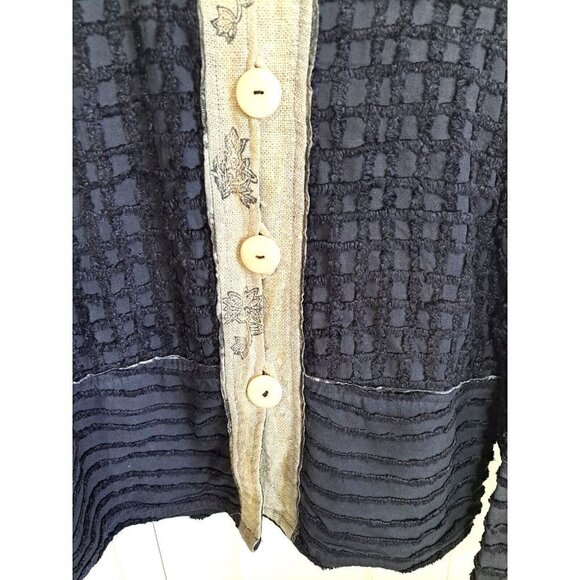 Vintage Flashback Women's M Black Tan Button Front Mandarin Collar Jacket Blazer - Picture 6 of 9